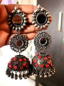 Oxidized Silver Jhumka Earrings