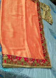 Peach And Red Sari With Blouse