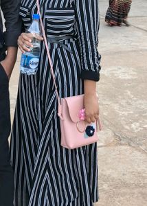 Max Black And White Stripe Long  Split Dress