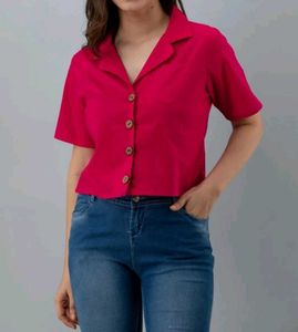 Pink Cropped Button-Down Top