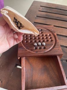 Fine Craft India Wooden Handcrafted Solitaire Board Game Metal Balls Beads with Storage Drawer (Brown, Small) for 11+ years