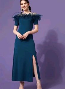 Blue Ruffled Long Dress