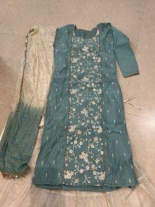 Teal Embroidered Kurti Set