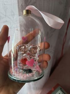 Cute Teddy Couple Glass Showpiece With Shimmer