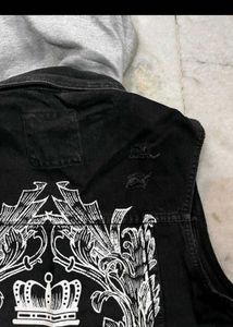 ZARA SLEEVELESS BLACK DENIM HOODED JACKET