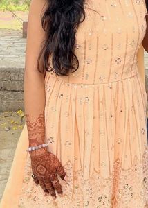 Elegant Peach Ethnic Kurta With Sharara Set