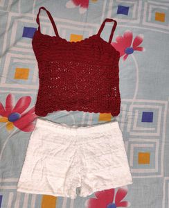 Crochet Top &amp; Lace Shorts Set