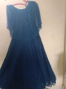 Navy Lace Dress with Beaded Sleeves