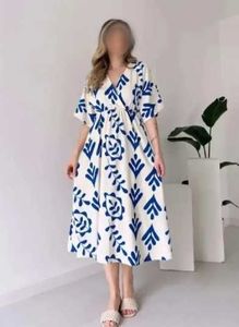 Blue & White Print Midi Dress 👗4XL