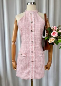 Pink Tweed Halter Dress