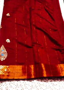 Elegant Maroon silk Embroidered Saree
