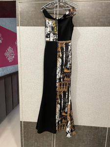 Black N Gold Printed Party Wear Strectable Gown