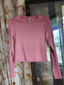 H&amp;M Long Sleeve Microfibre Top Dusty Pink/S