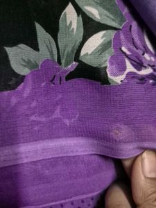 Purple And Black Flower Design Saree