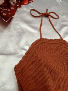 Crocheted /Knitted Peach Halter Top