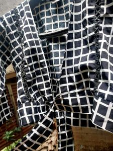 Brad Man Black &amp; White Grid Crop Top