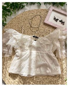 Lace Ruffle Cold Shoulder Top