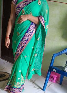 Elegant Green Embroidered Saree