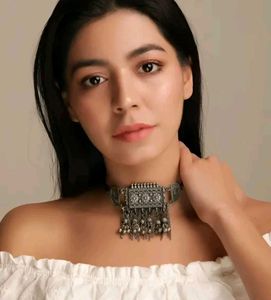Silver Oxidized Choker Necklace