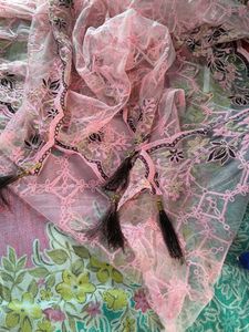 Pink Embroidered Net Dupatta With Brown Touch