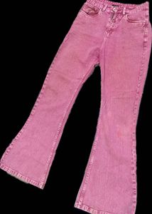 Pink Acid Washed Bootcut Jeans