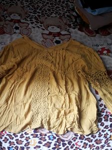 Mustard Crochet Detail Top