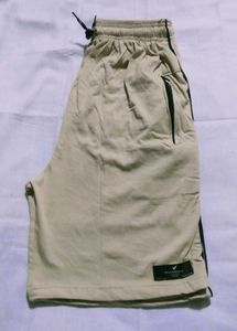 Beige Athletic Shorts - Side Stripe Detail