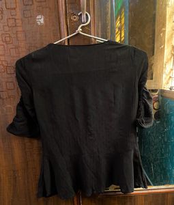 Black V-Neck Button Down Top