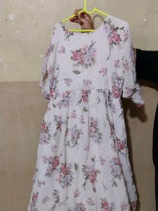 White Floral Printing Frock Multicolor DimensionFr