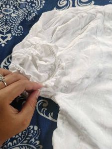White Cotton V-Neck Peasant Top