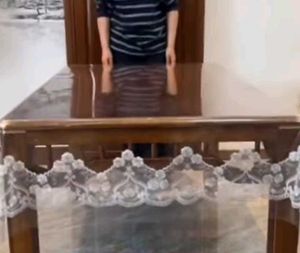 Transparent Table Cover with Lace Border