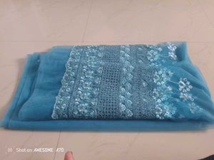 5 Mtr Embroidered Blue Fabric Net Free Earing 🥰