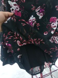 Red Tape Black Ruffle Sleeve Floral Top