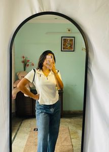 White Zip-Up Polo Top