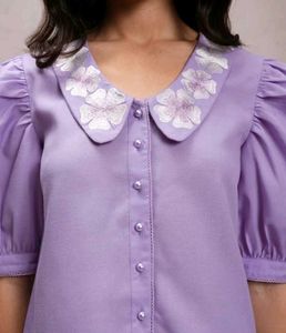 Elegant Lilac Floral Collar Blouse