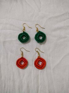 Handmade Silk thread Crochet Earrings - 3 Pairs
