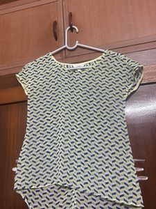 Patterned High-Low Blouse