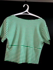 Green Striped Crop Top