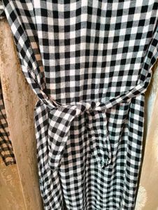 Checked A-line Dress With Back Tie Up