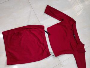 Maroon Skirt And Top Set