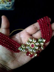 Unused Red Kundan Choker Set