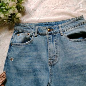 Small Flower Embroidery Denim Jeans