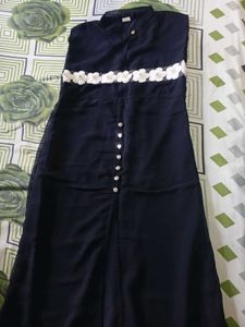 Navy Blue Maxi Dress with Floral Details