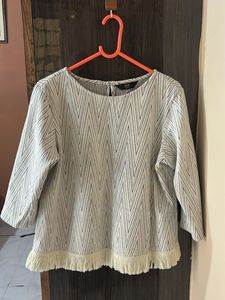 Zara Geometric Print Fringe Sweatshirt