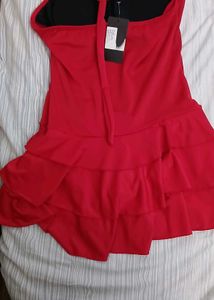 Red Ruffled Halter Swim Dress - XL Size