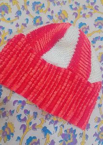 Hand Knitted Red and White Hat