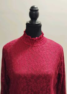 Maroon Lace Long Sleeve Top