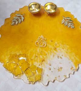 Golden Resin Pooja Thali Customisation Available