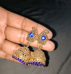 Blue Stone Jhumka Earrings