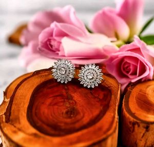 Sparkling Silver Sunflower Stud Earrings